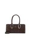 Giorgio Armani Rectangular Suede Shoulder Bag With Metal Hardware In Brown
