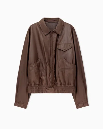 Giorgio Armani Bomber Jacket In Nappa Lambskin In Brown