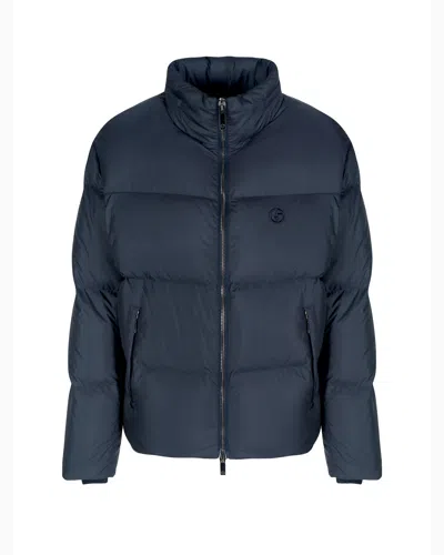 Giorgio Armani Official Store Bomber Jacket With Goose-down Padding Armani Sustainability Values In Navy Blue