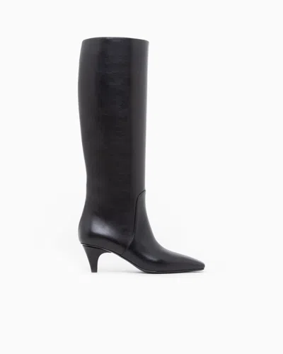 Giorgio Armani Boot In Leather With A Leather Sole In Black