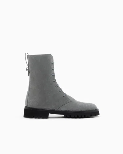Giorgio Armani Boot In Split Leather With A Leather Sole In Gray