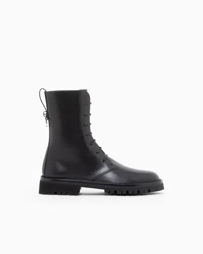 Giorgio Armani Boot Leather Upper With Cushioned Sole In Black