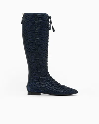 Giorgio Armani Boots In Split Leather With A Leather Sole In Blue