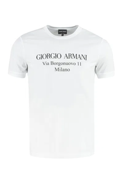 Giorgio Armani Logo Print Cotton Jersey T-shirt In White