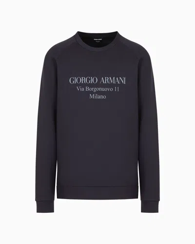Giorgio Armani Official Store Borgonuovo 11 Sweatshirt In Cotton Double Jersey In Navy Blue
