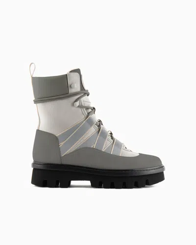 Giorgio Armani Bottines À Lacets En Nubuck, Tissu Technique Et Nappa  Neve In Marron