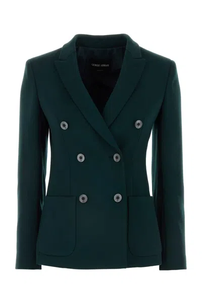 Giorgio Armani Double-breasted Stretch Wool Blazer Jacket In Verde