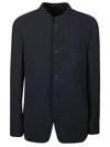 Giorgio Armani Textured Fabric Jacket Mandarin Collar In Black