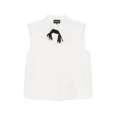 Giorgio Armani Bow-detail Sleeveless Shirt In White