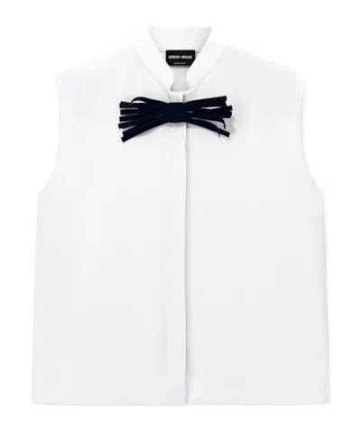 Giorgio Armani Bow-detail Sleeveless Shirt In White