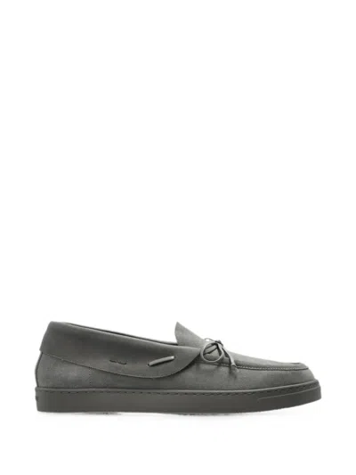 Giorgio Armani Bow-detail Suede Sneakers In Gray