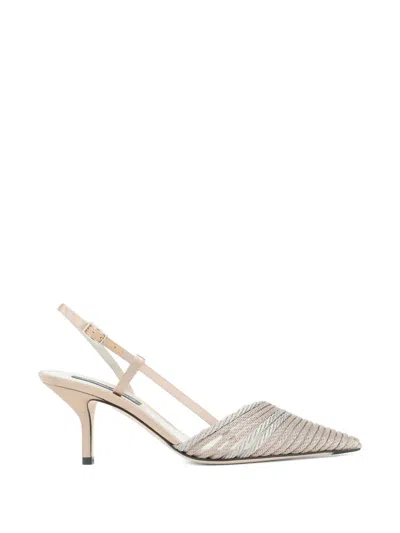 Giorgio Armani Beige Taupe Slingback Heels In Silver