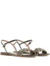 Giorgio Armani Flat Leather Sandals With Sautage Detail In Green