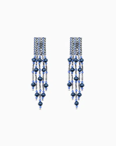 Giorgio Armani Brass Clip-on Earrings With Beads And Rhinestones In Blue