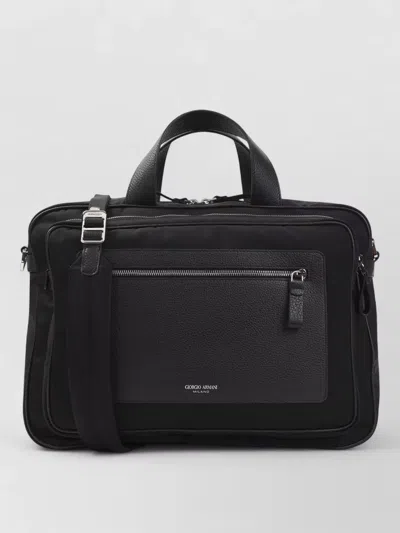 Giorgio Armani Briefcase Bag Adjustable Strap Front Pocket Handle In Black