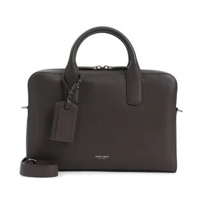 Giorgio Armani Briefcase Brow Grained Calf Leather Bag In Black