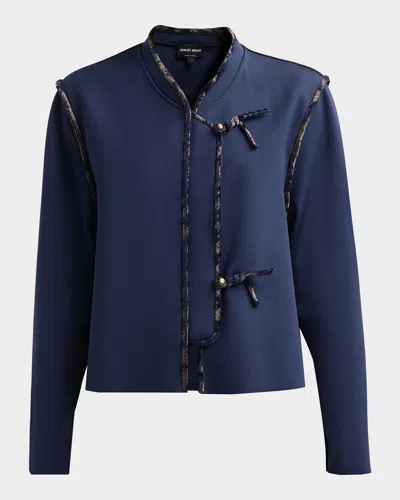 Giorgio Armani Brocade-trim Jacket In Blue