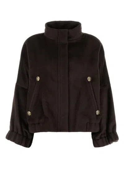 Giorgio Armani Alpaca Blend Jacket With Buttoned Pockets In Brown
