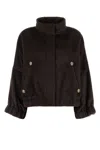 Giorgio Armani Relaxed Fit Cropped Jacket With Decorative Buttons In Brown