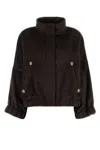 Giorgio Armani Relaxed Fit Cropped Jacket With Decorative Buttons In Brown