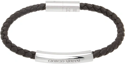 Giorgio Armani Brown Braided Leather Bracelet In 6153 Testa Di Moro