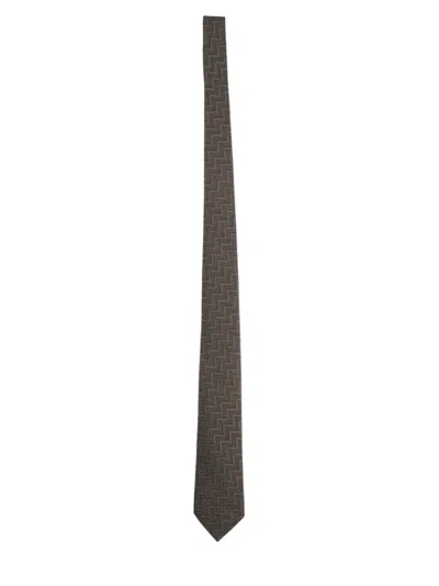 Giorgio Armani Slim Tie Geometric Pattern Silk Blend In Brown
