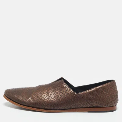 Giorgio Armani Brown Leather Smoking Loafers In Animal Print