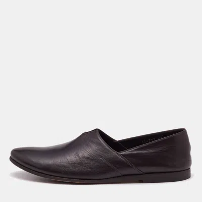 Pre-owned Giorgio Armani Brown Leather Smoking Slippers Size 43
