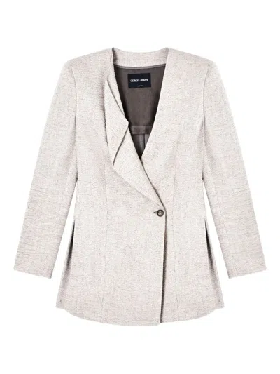 Giorgio Armani Textured Jacket Long Sleeves Notched Lapel In Neutral