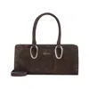 Giorgio Armani Rectangular Suede Shoulder Bag With Metal Hardware In Brown