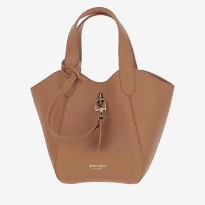 Giorgio Armani Brown Logo Leather Tote