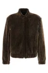 Giorgio Armani Shearling Bomber Jacket Striped Pattern In Brown