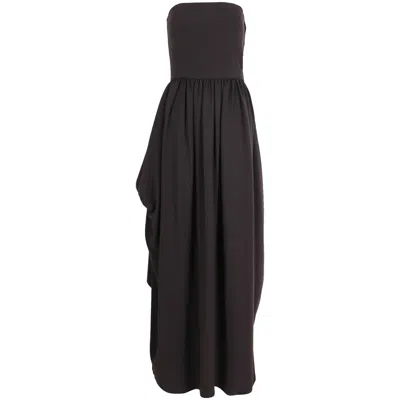 Pre-owned Giorgio Armani Brown Silk Strapless Evening Gown W/asymmetric Open Sides