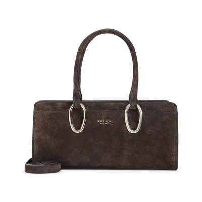 Giorgio Armani Brown Suede Calf Leather Shoulder Bag In Black