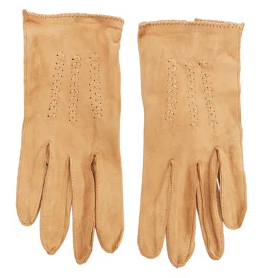 Pre-owned Giorgio Armani Brown Suede V Topstitch Short Gloves M