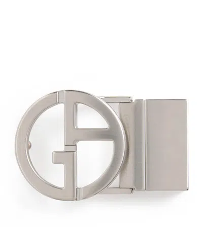 Giorgio Armani Brushed Palladium-plated Ga Logo Belt Buckle In Gray
