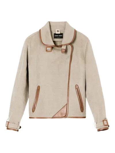 GIORGIO ARMANI BUCKLED-CUFF CONTRAST-TRIM JACKET