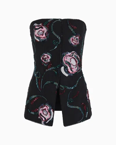 Giorgio Armani Bustier Top With All-over Floral Embroidery In Pattern