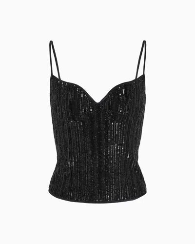 GIORGIO ARMANI BUSTIER TOP WITH PINSTRIPE EMBROIDERY