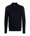 Giorgio Armani Official Store Long-sleeved Polo Shirt In Virgin Wool In Black