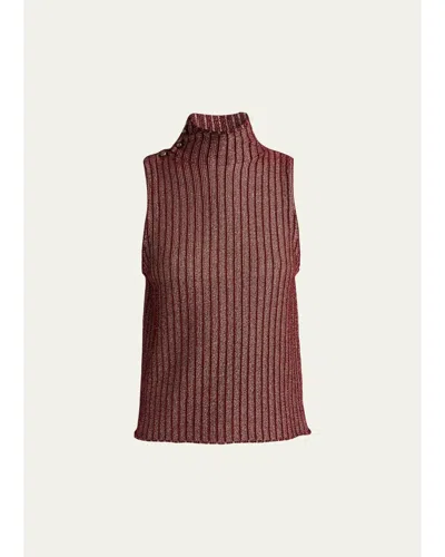 Giorgio Armani Button Turtleneck Rib Knit Tank Top In Solid Light Orange