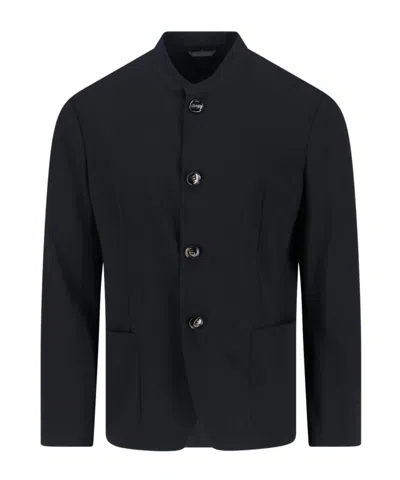 Giorgio Armani Button-up Long-sleeved Jacket In Black