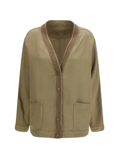 Giorgio Armani Button-down V-neck Jacket In Neutral