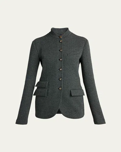 Giorgio Armani Buttoned Herringbone Jacket In Green