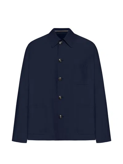 Giorgio Armani Men Linen Blend Blouson In Blue
