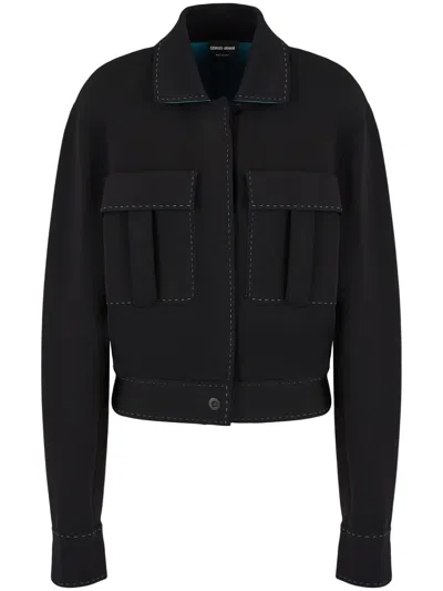 Giorgio Armani Buttoned-up Contrasting Jacket In Black