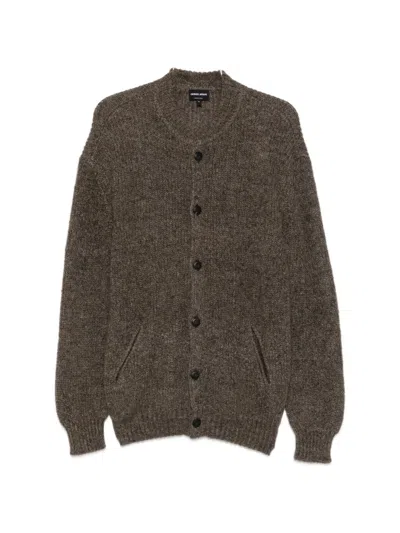 Giorgio Armani Button-up Rib-trimmed Cardigan In Brown