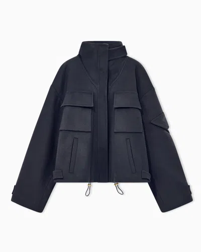 Giorgio Armani Caban Coat Double Cashmere Blouson With Stand-up Collar In Grey