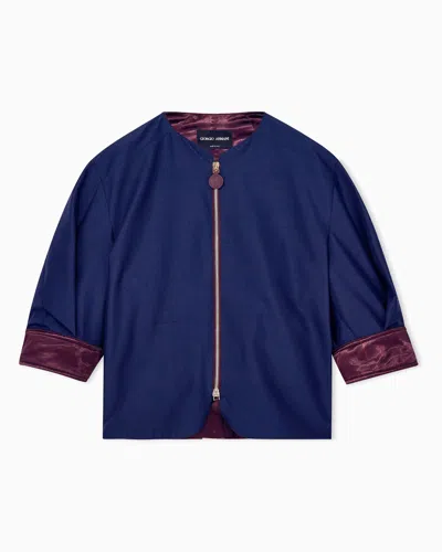 Giorgio Armani Caban Coat In Silk Shangtung With Back Drawstring In Blue