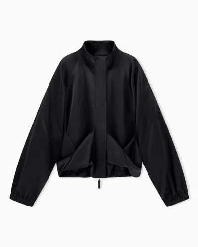Giorgio Armani Caban Coat In Techno Duchesse With Raglan Sleeves In Black